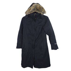 Marmot 700 Fill Down Black Faux Fur Hooded Winter Coat Parka Women Size M